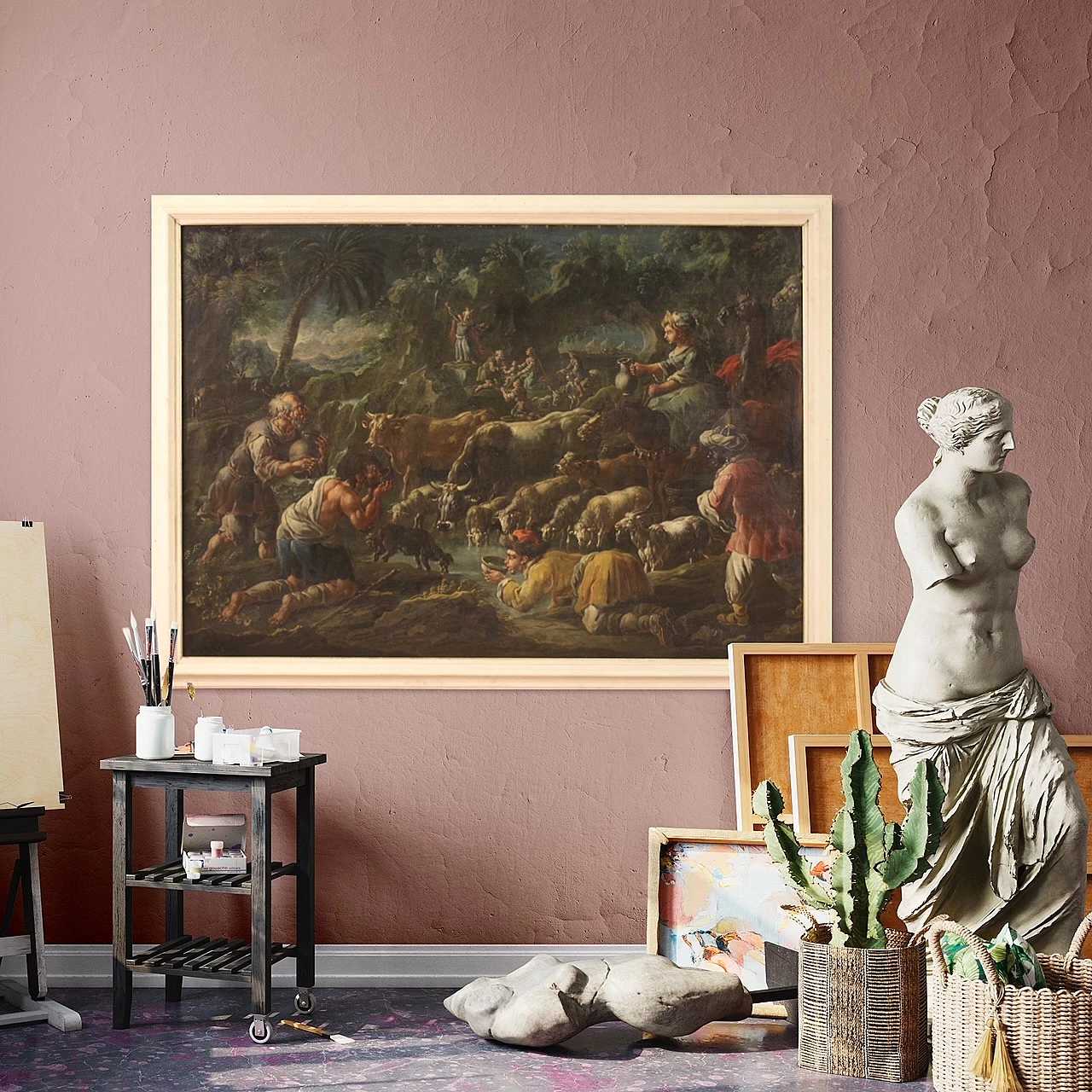 Moses makes water flow from the rock, oil on canvas, 18th century 7