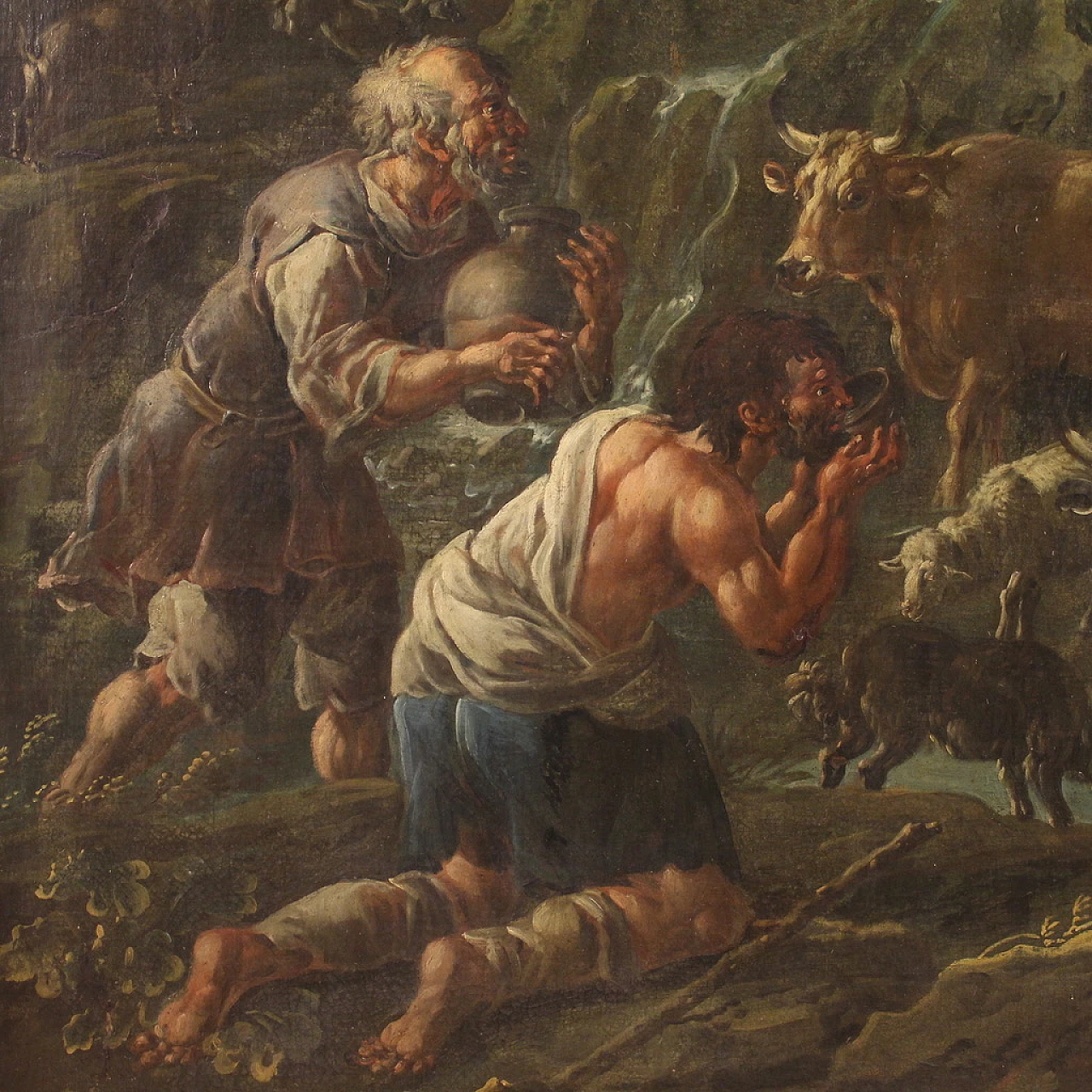 Moses makes water flow from the rock, oil on canvas, 18th century 9