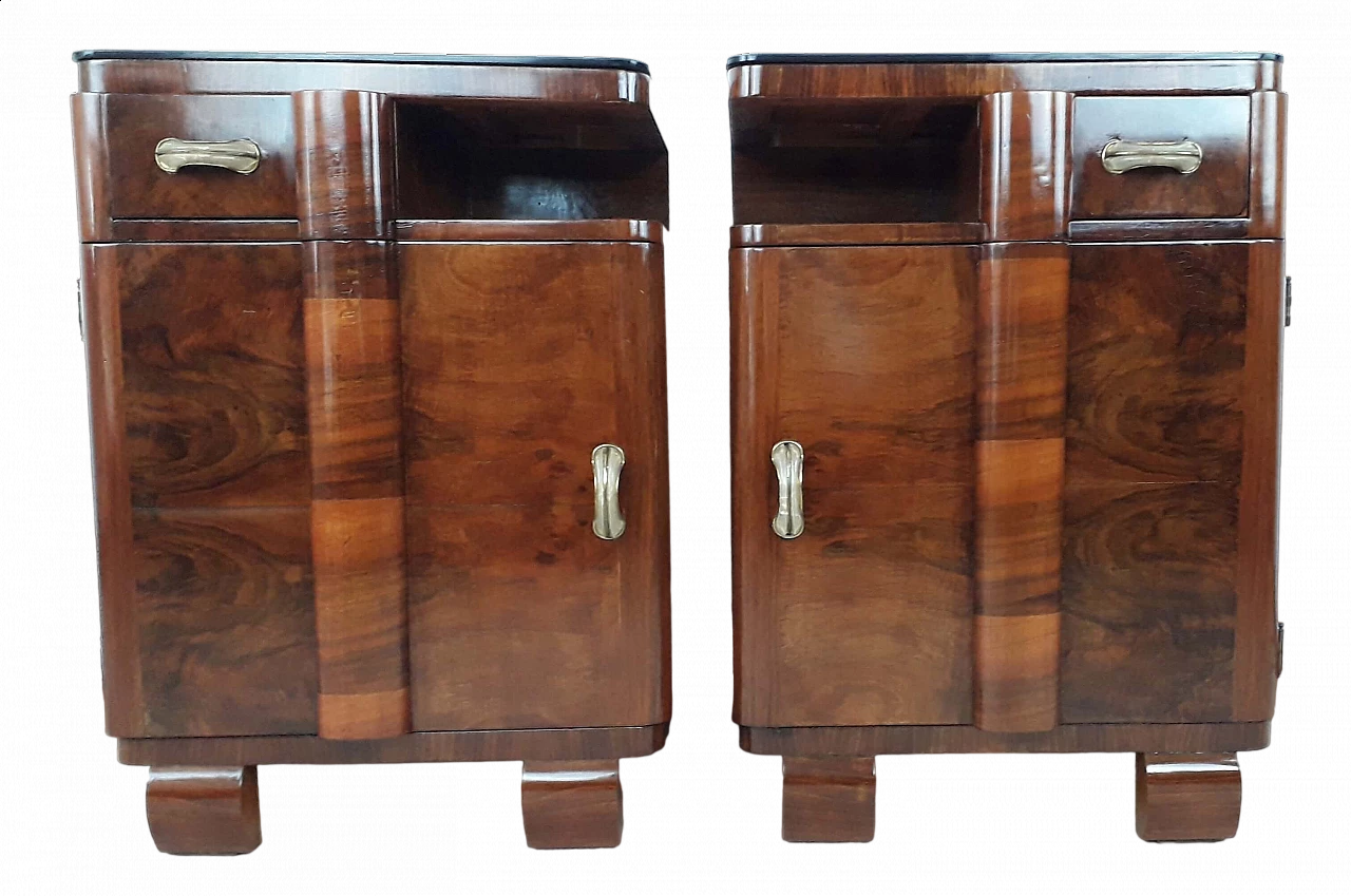 Pair of Art Deco wood and black crystal bedside tables, 1935 19