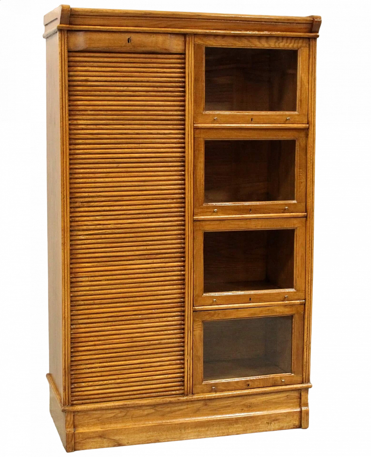 Oak filing cabinet with shutter and display case, early 20th century 11