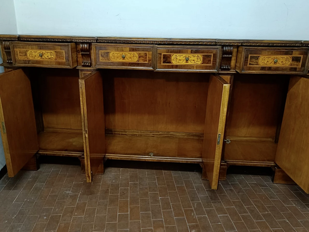 Credenza in noce intarsiata, inizio '900 6