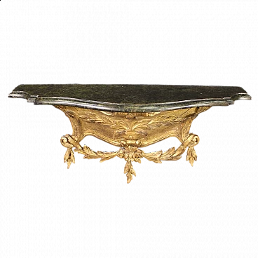 Wall console with wooden top and gilded details