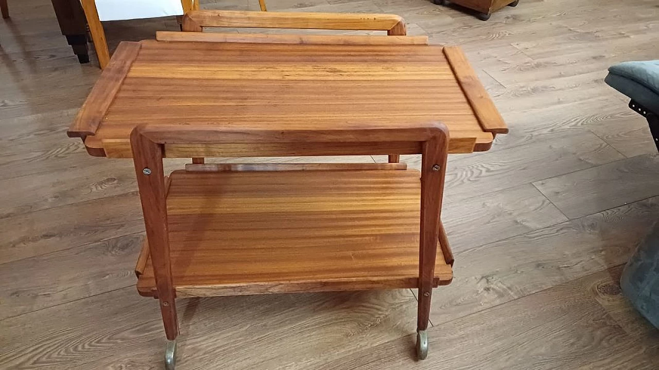 Carrello portavivande in teak con ruote, anni '60 1
