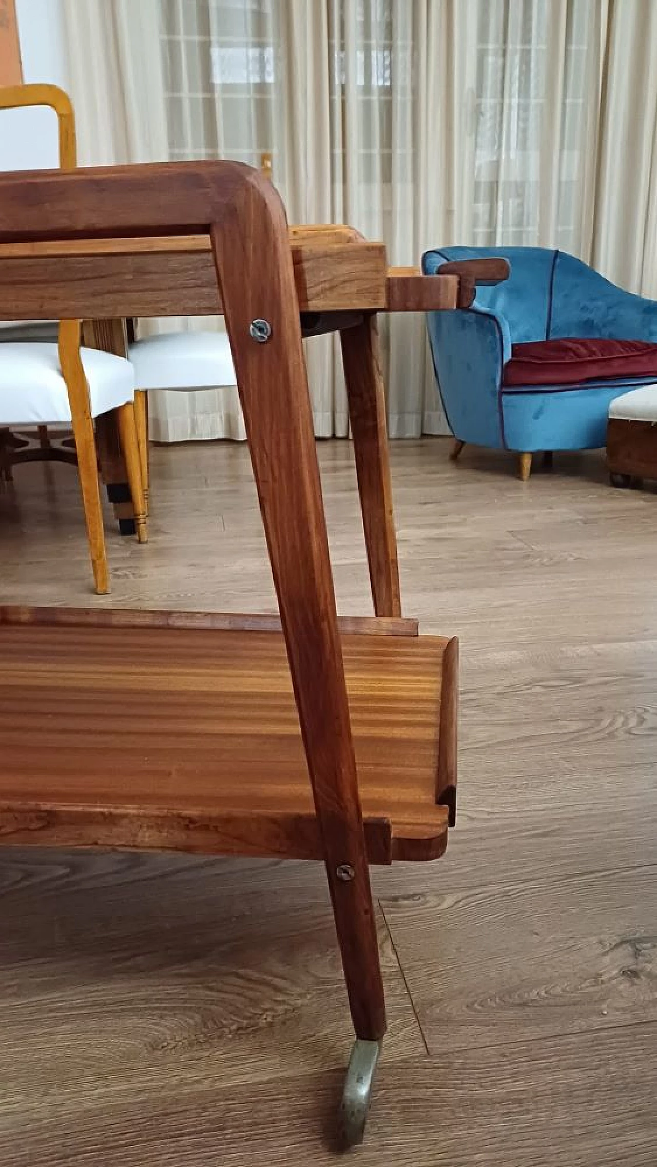 Carrello portavivande in teak con ruote, anni '60 4
