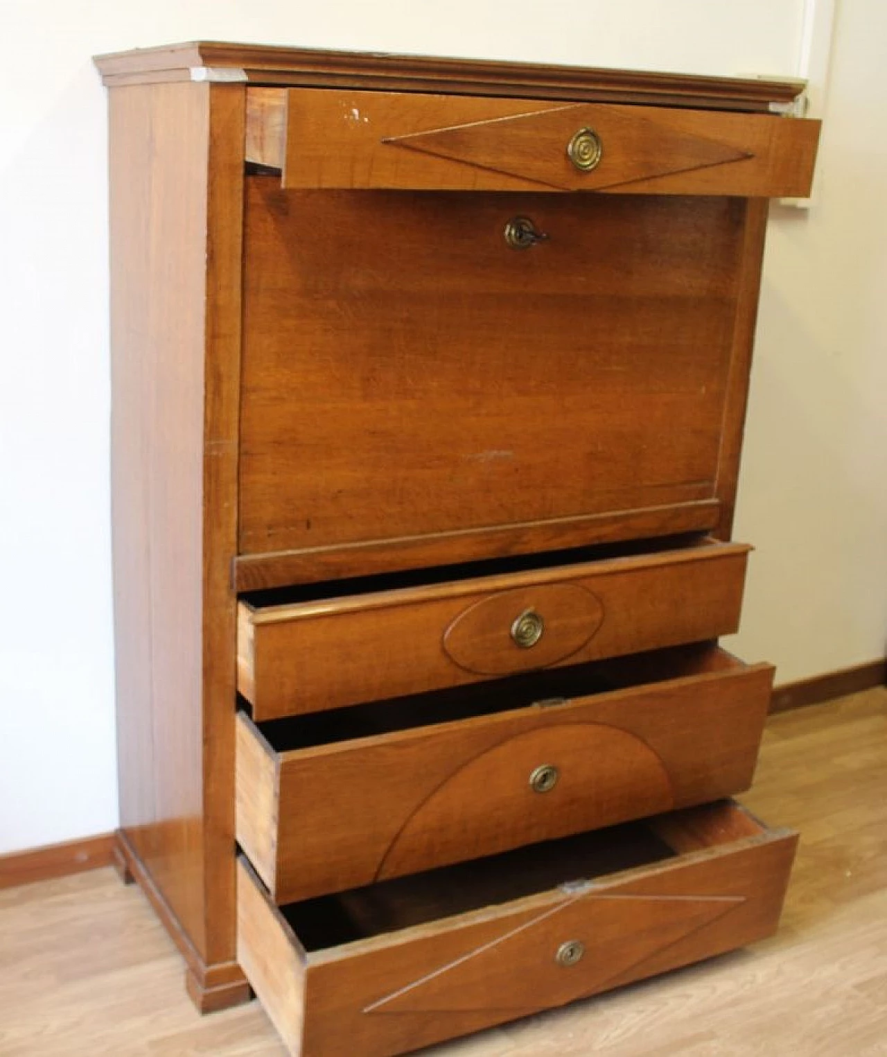 Secretaire in oak and maple burl, early 20th century 2