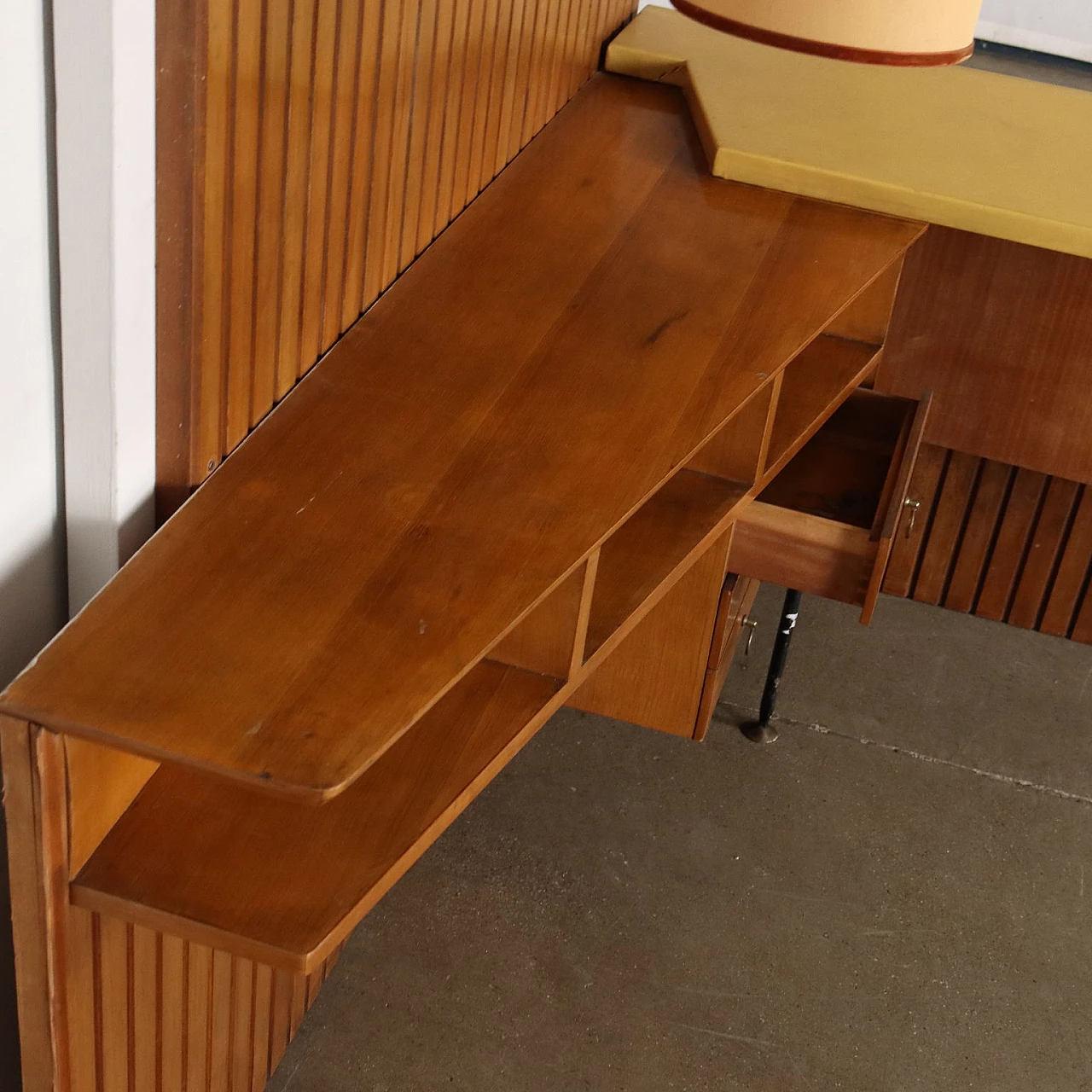 Corner desk in mahogany veneer and skai, 1950s 7