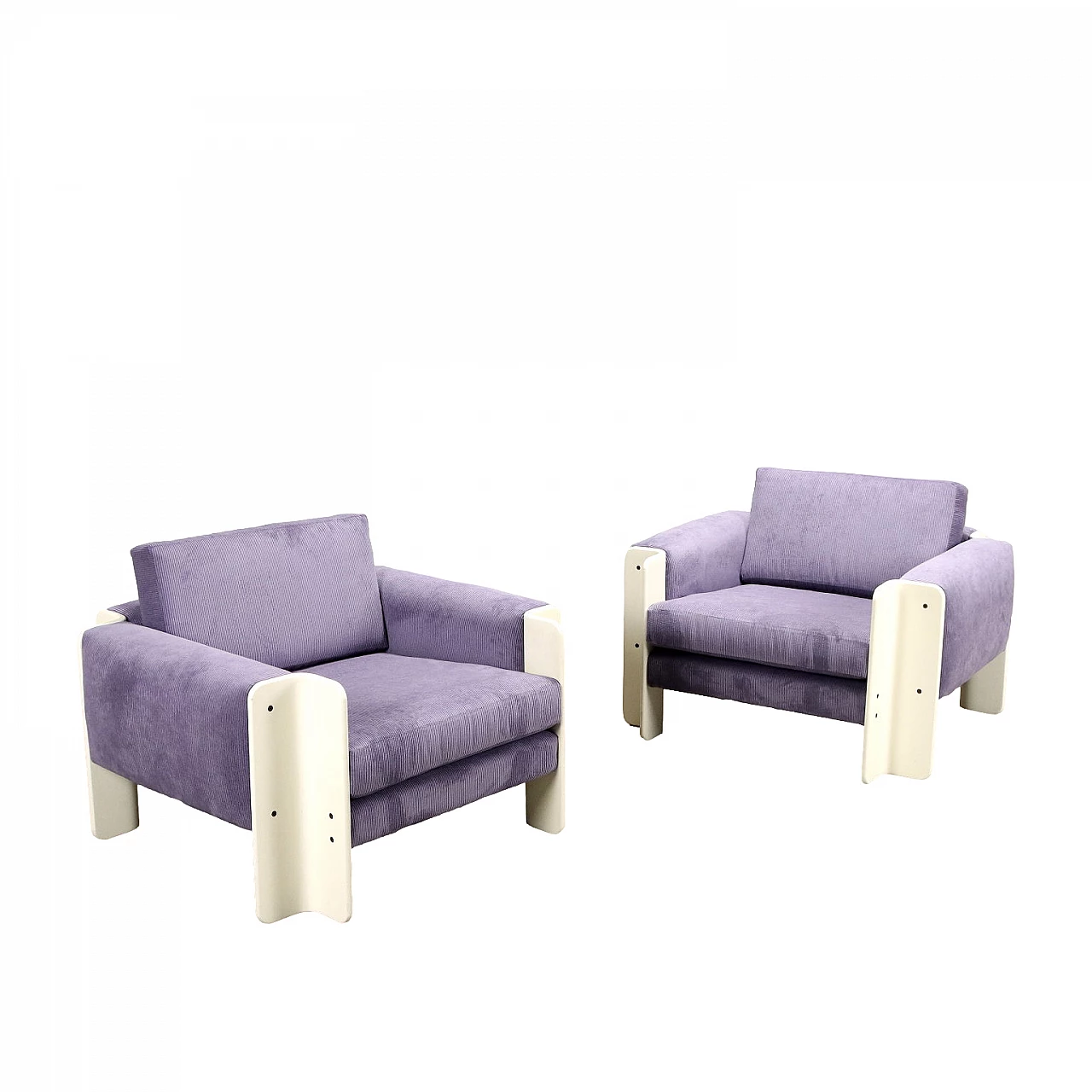 Pair of laquered wooden armchairs and velvet, 1960s 1