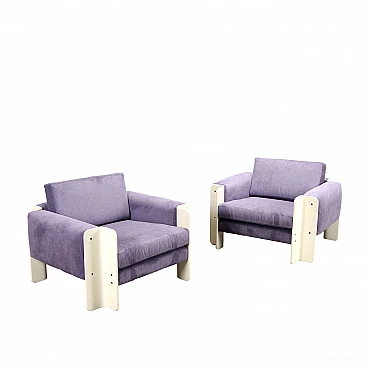 Pair of laquered wooden armchairs and velvet, 1960s