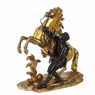 Bronze sculpture of tamer with horse, in Coustou's style, 19th century