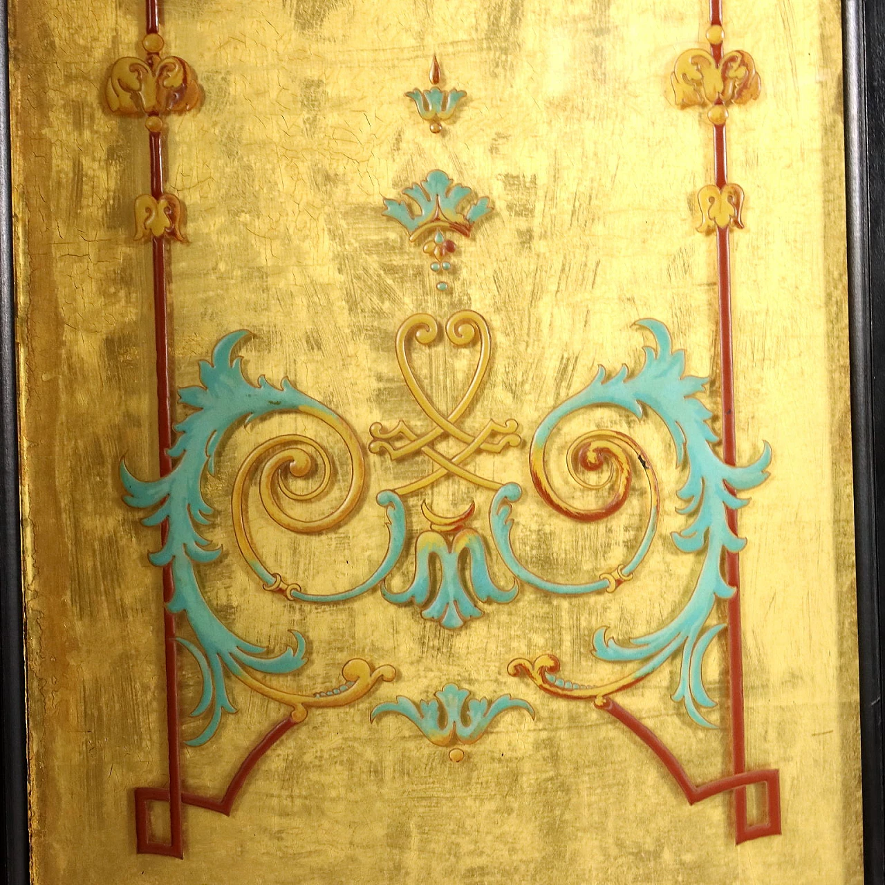 Folding screen in ebonized wood and glass with gold leaf 6