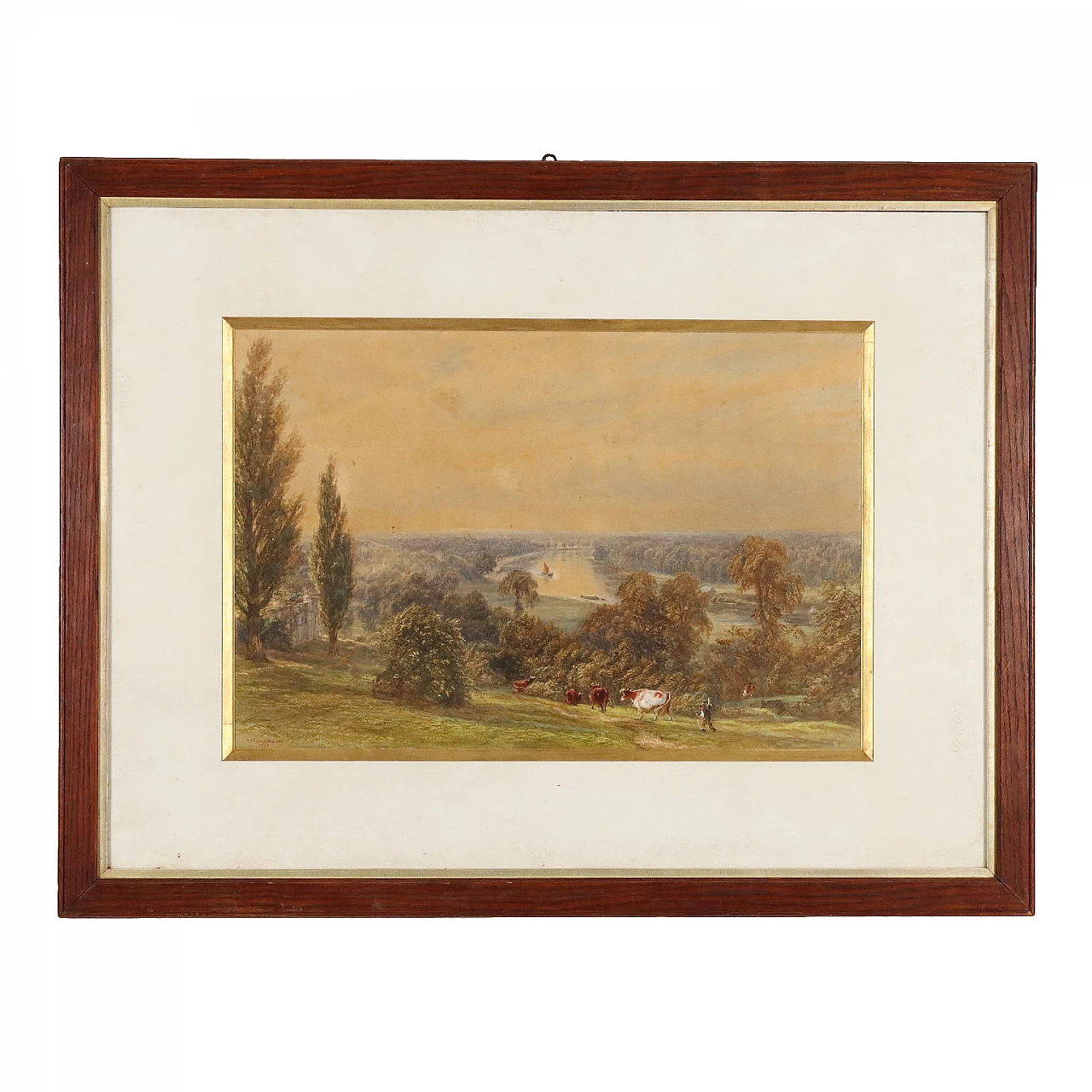 H.C. Warren, Paesaggio fluviale con boscaioli, acquerello, 1878 1