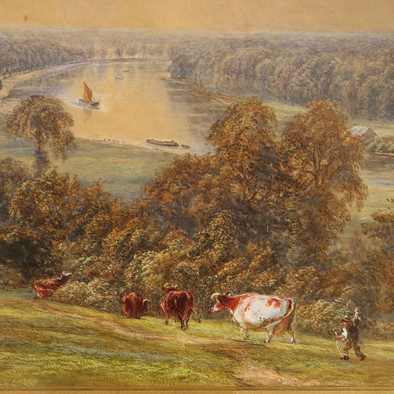 H.C. Warren, Paesaggio fluviale con boscaioli, acquerello, 1878 3