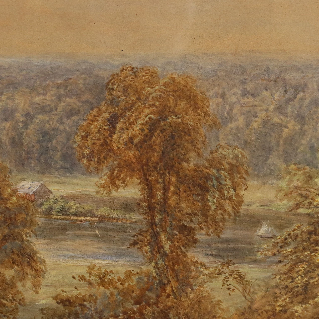 H.C. Warren, River landscape with lumberjacks, watercolor, 1878 7