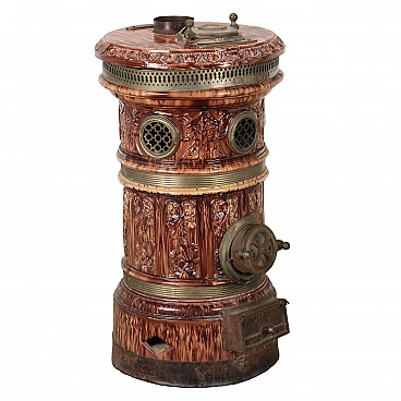 Art Nouveau ceramic and metal stove by Fratelli Pozzoli-Incino Erba, early 20th century