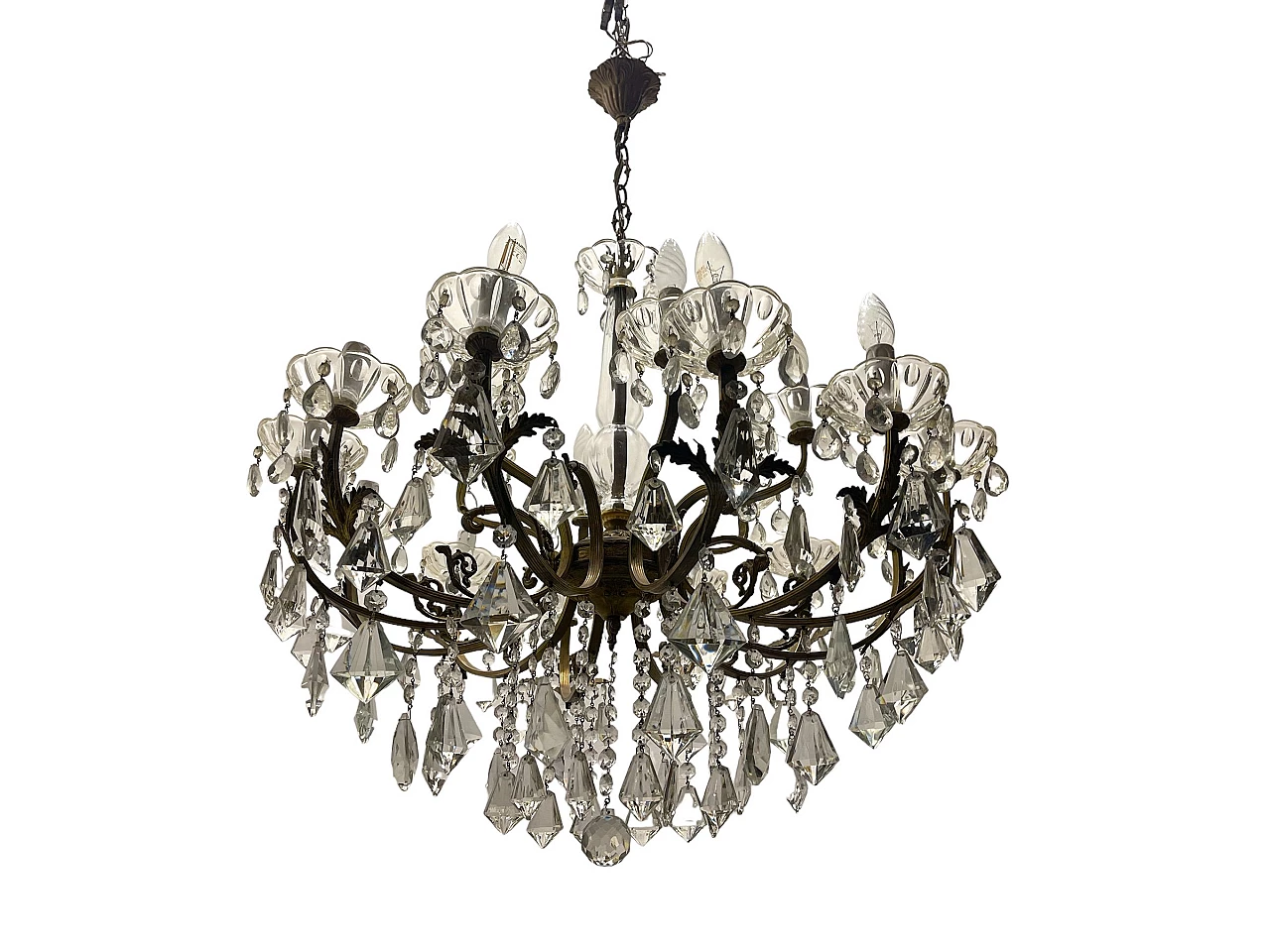 18-light Murano crystal and bronze chandelier, 1960s 1