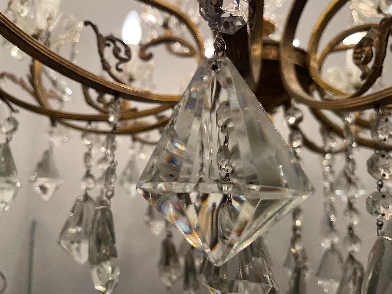 Lampadario a 18 luci in cristallo di Murano e bronzo, anni '60 5
