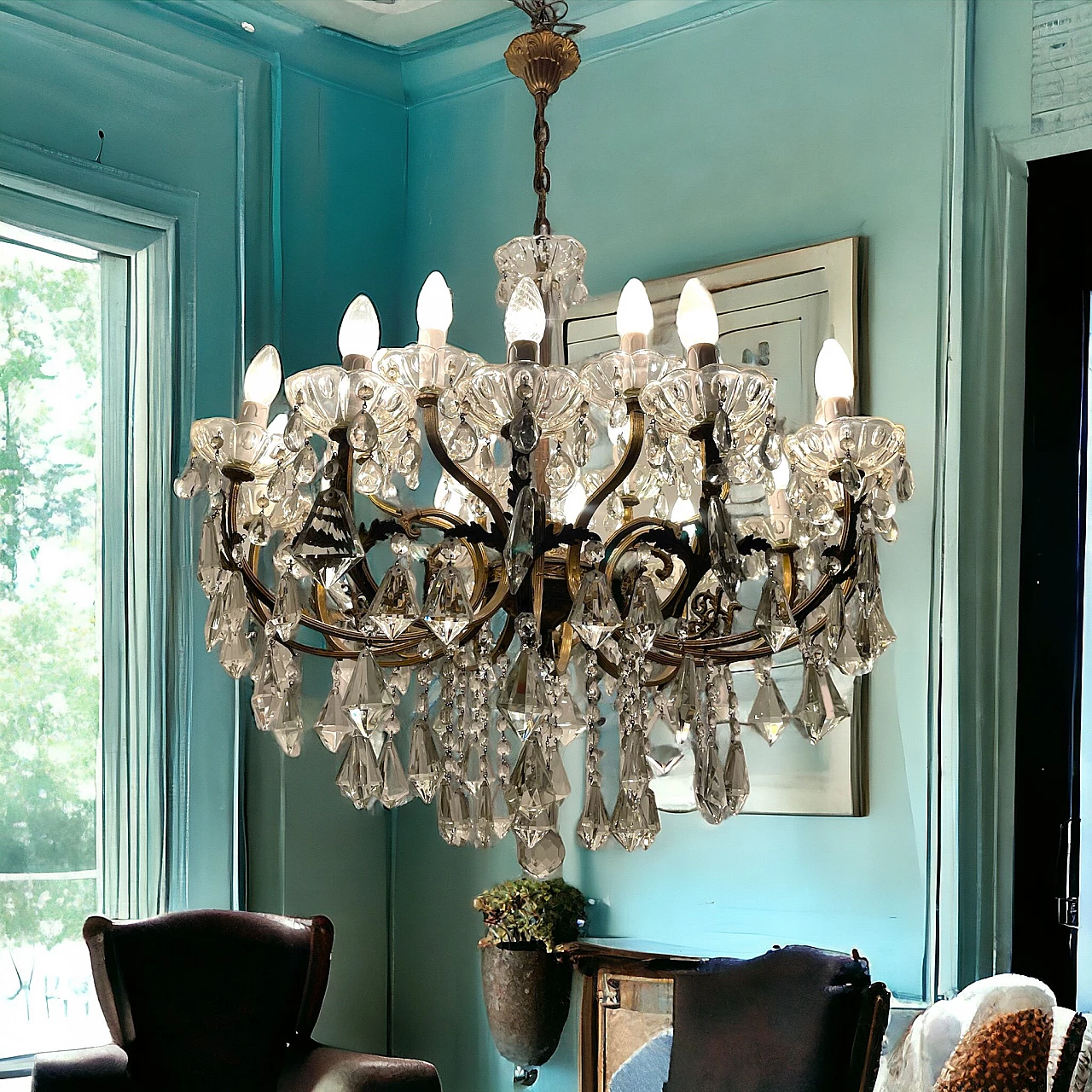 18-light Murano crystal and bronze chandelier, 1960s 6