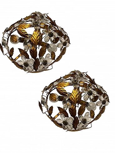 Pair of gilded Murano glass wall sconces, 1960s