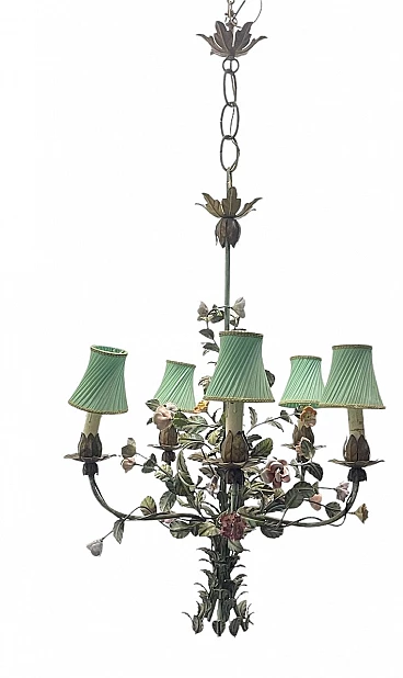 Porcelain flower chandelier by Tole, 1950s