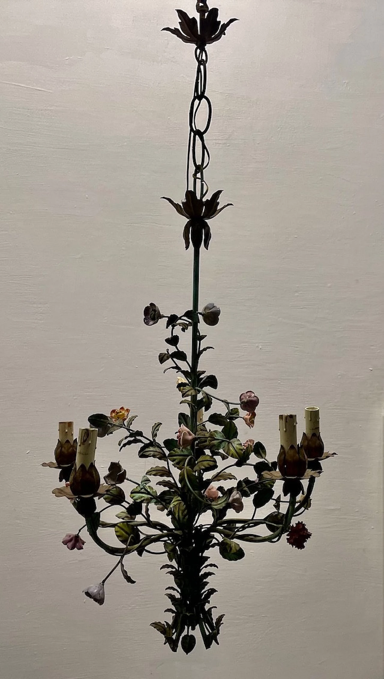 Porcelain flower chandelier by Tole, 1950s 4