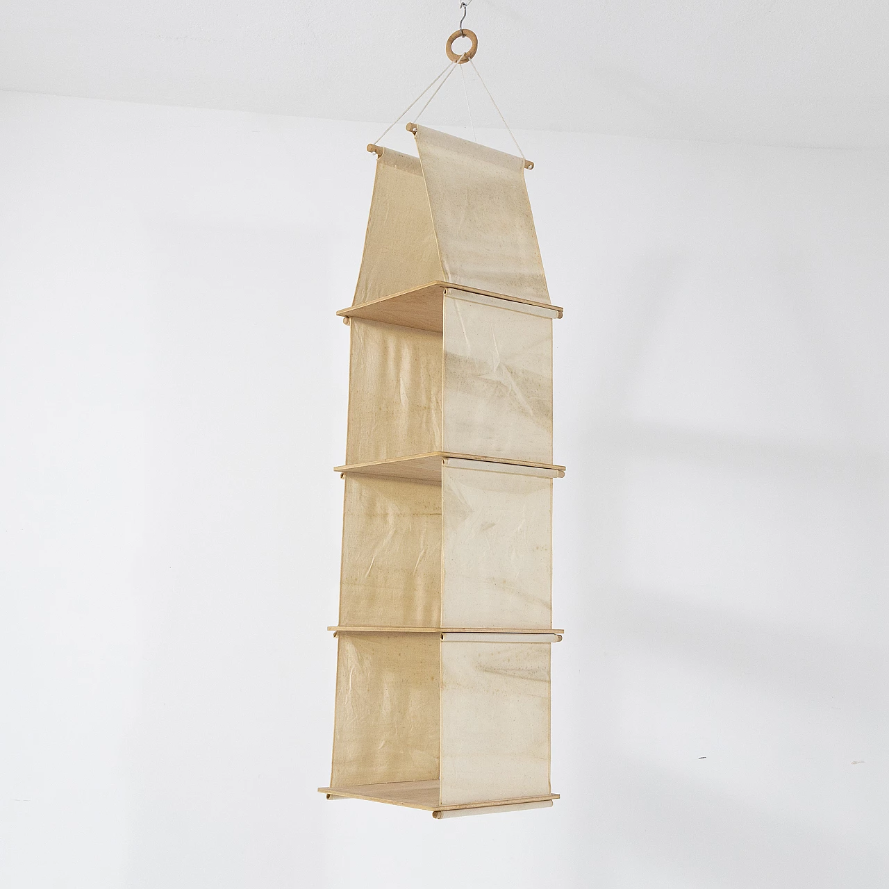 Ash and linen hanging bookcase, 1970s 6