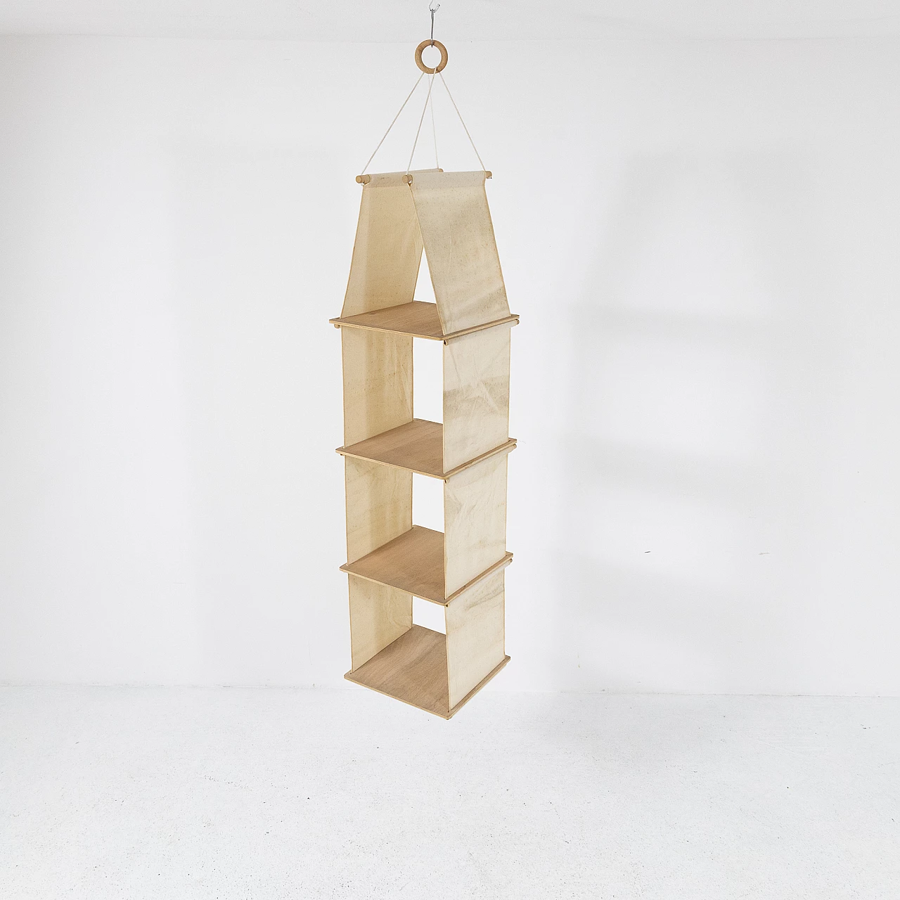 Ash and linen hanging bookcase, 1970s 7