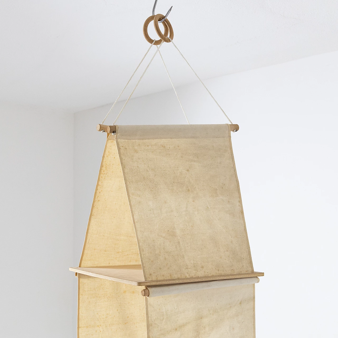 Ash and linen hanging bookcase, 1970s 11