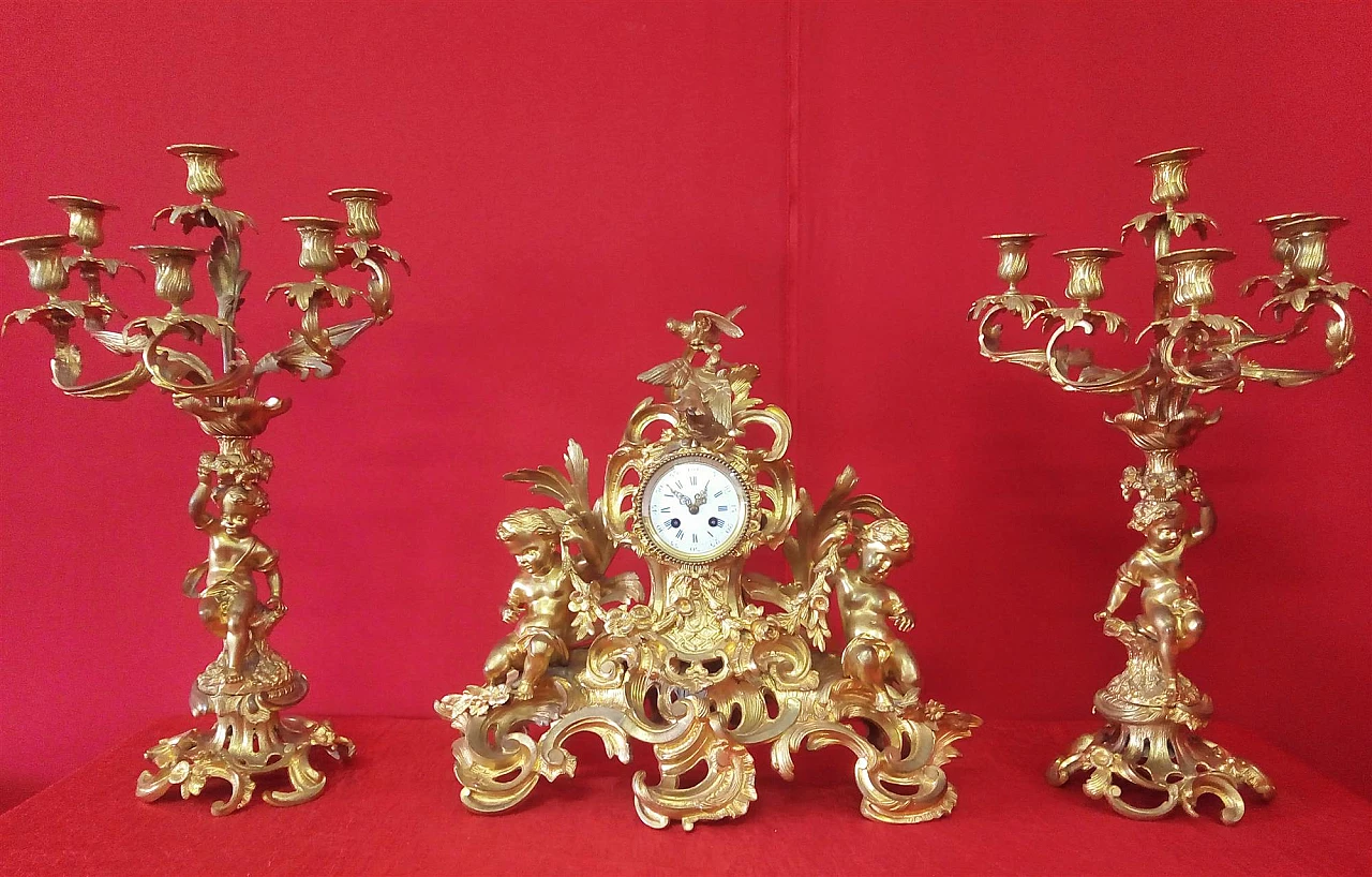 Trittico con orologio e candelabri, seconda metà dell'800 1