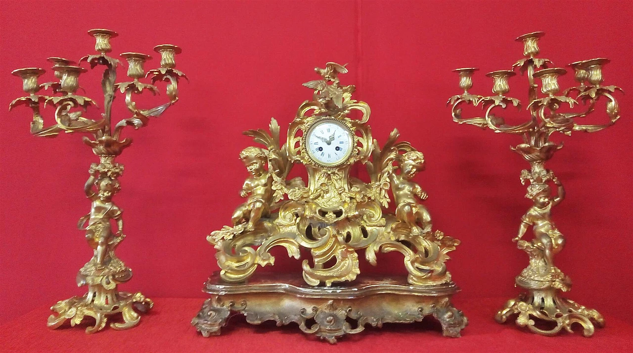 Triptych with clock and candelabra, second half of the 19th century 4