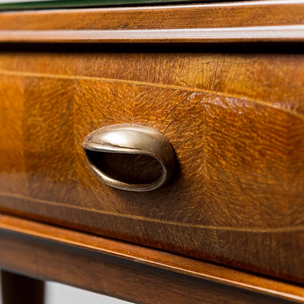 Consolle da ingresso in legno con piano in vetro e cassetti, anni '50 5