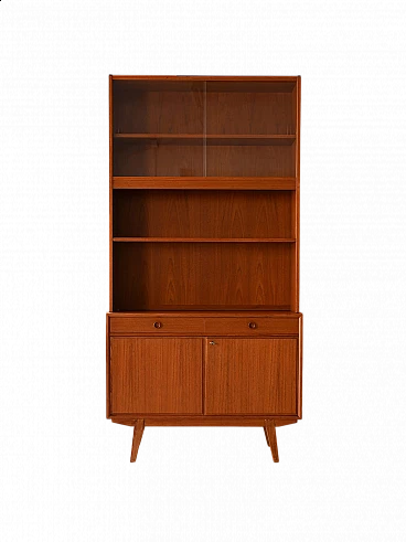 Scandinavian wooden bookcase with display case, 1960s