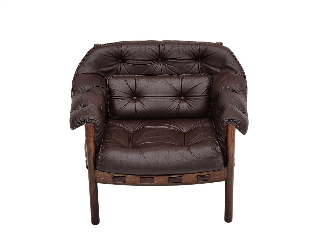 Armchair in brown leather and beech wood by Arne Norell, 1970s 20