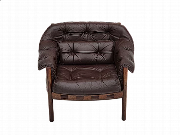 Armchair in brown leather and beech wood by Arne Norell, 1970s