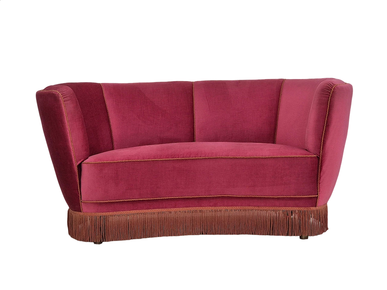 2-Seater sofa in red velour and beech wood, 1960s 16