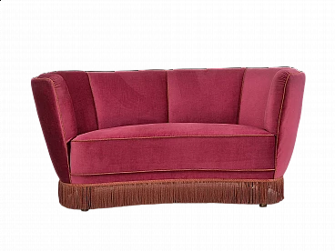 2-Seater sofa in red velour and beech wood, 1960s