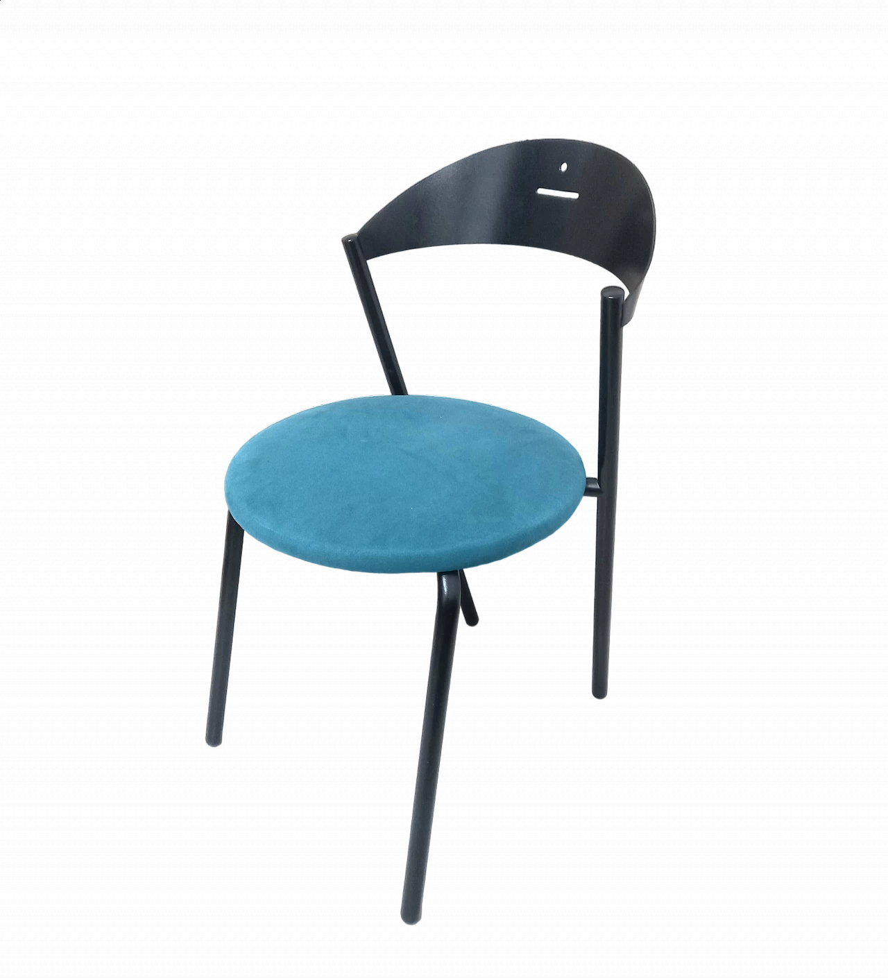 Sedia con struttura in metallo nero e tessuto blu di Flyline, anni '80 7