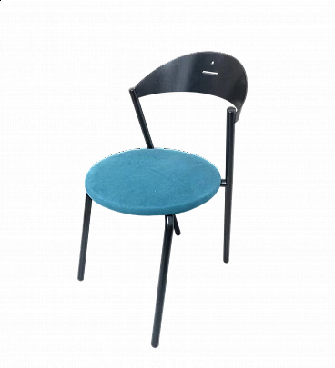 Chair with black metal structure and blue fabric by Flyline, 1980s