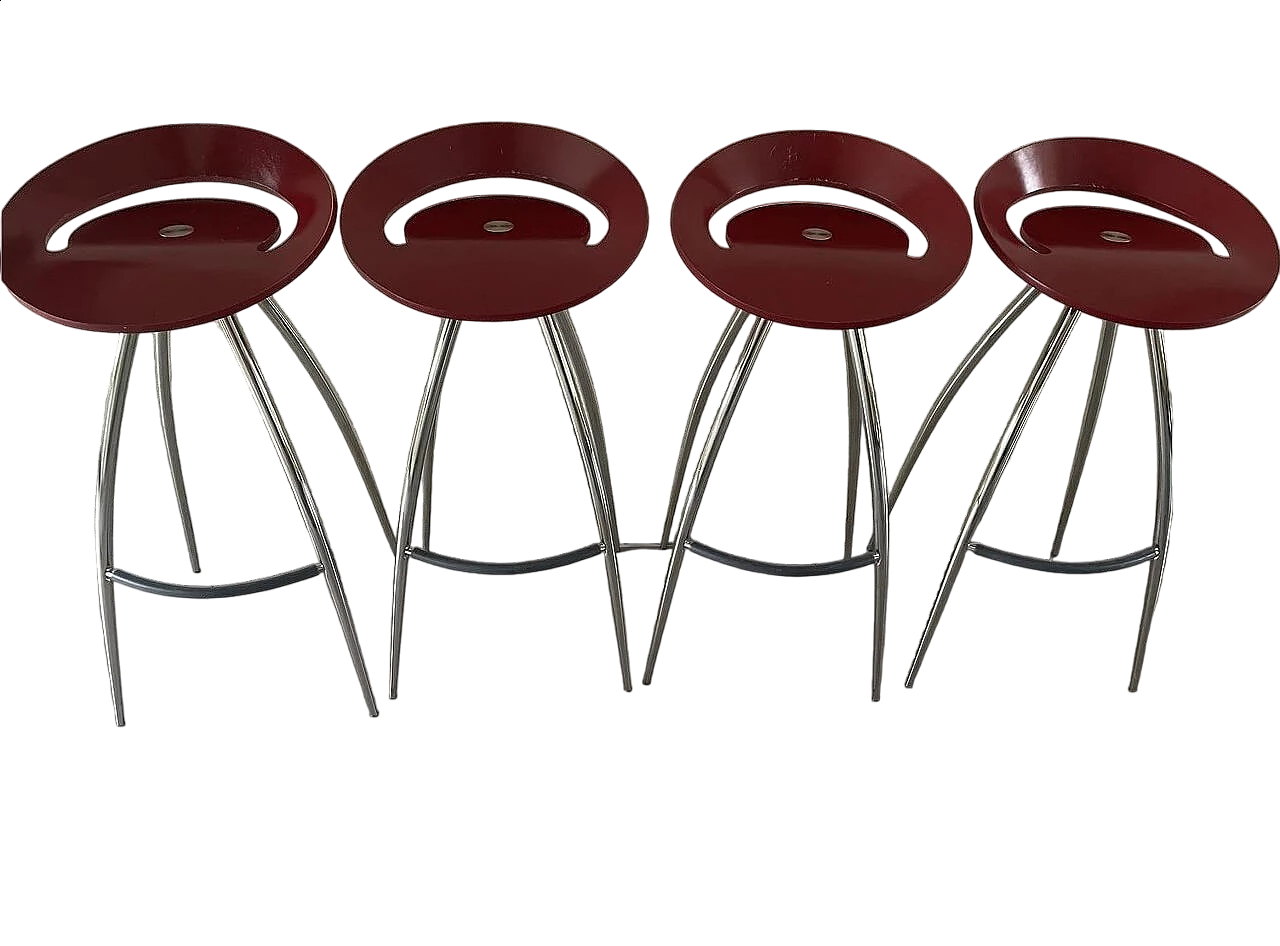 4 Lyra stools in red beech by Design Group for Magis, 1994 6