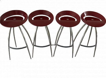 4 Lyra stools in red beech by Design Group for Magis, 1994