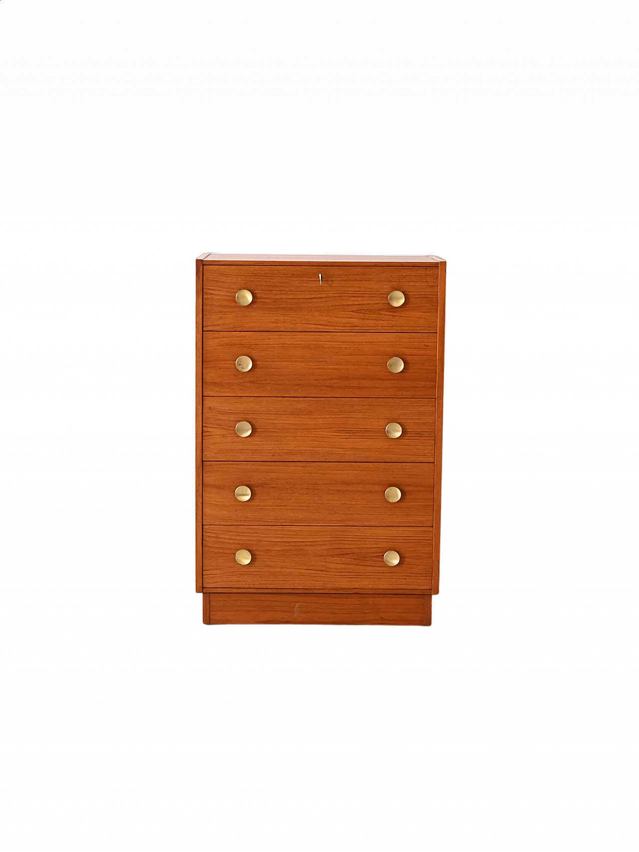 Chest of drawers in teak with rounded brass handles, 1950s 10