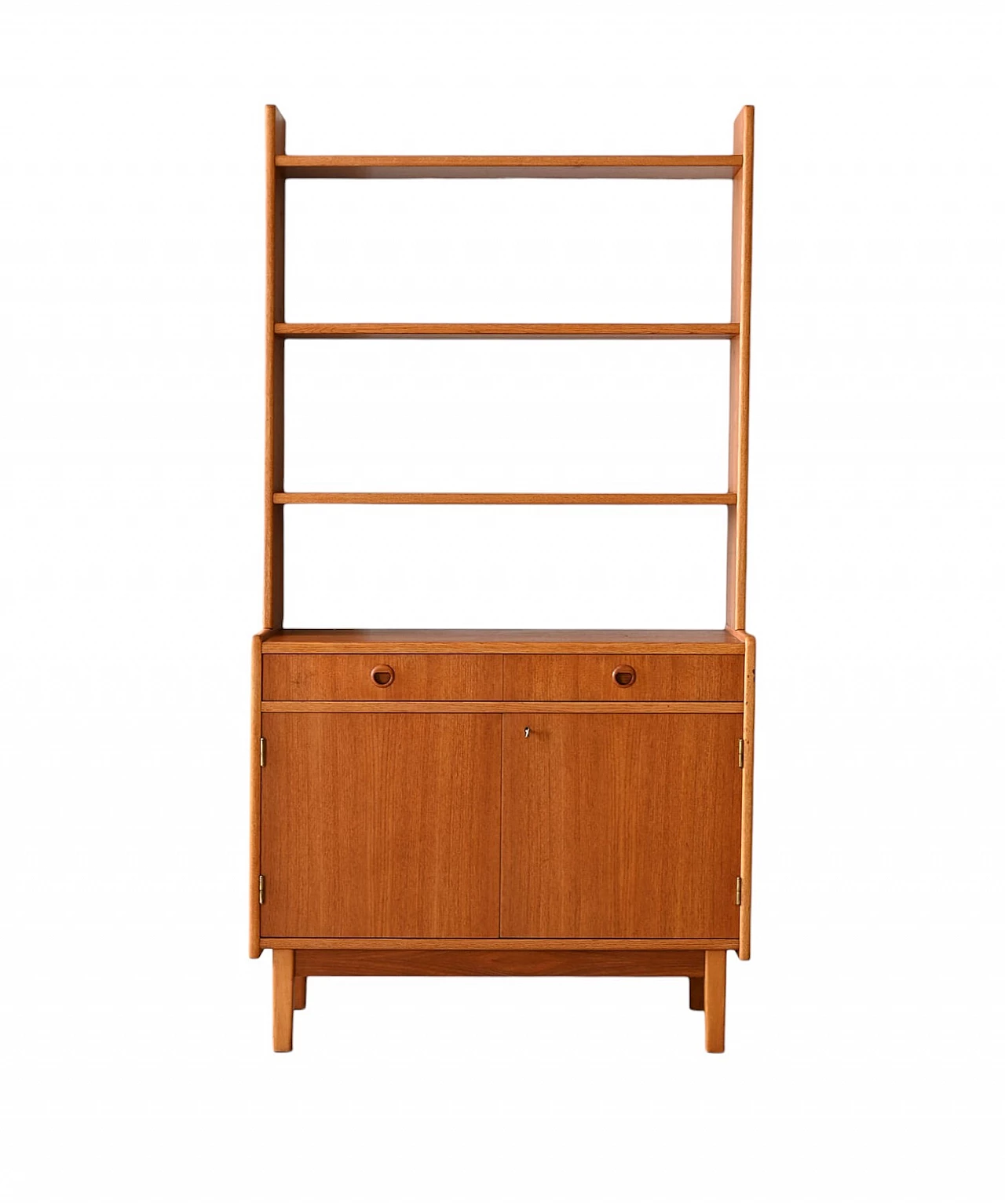 Teak and birch bookcase with storage compartment, 1960s 15