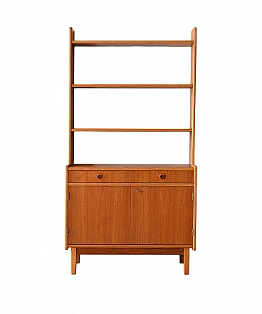 Teak and birch bookcase with storage compartment, 1960s