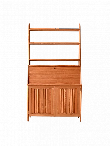 Teak bookcase with flap desk and storage compartment, 1960s