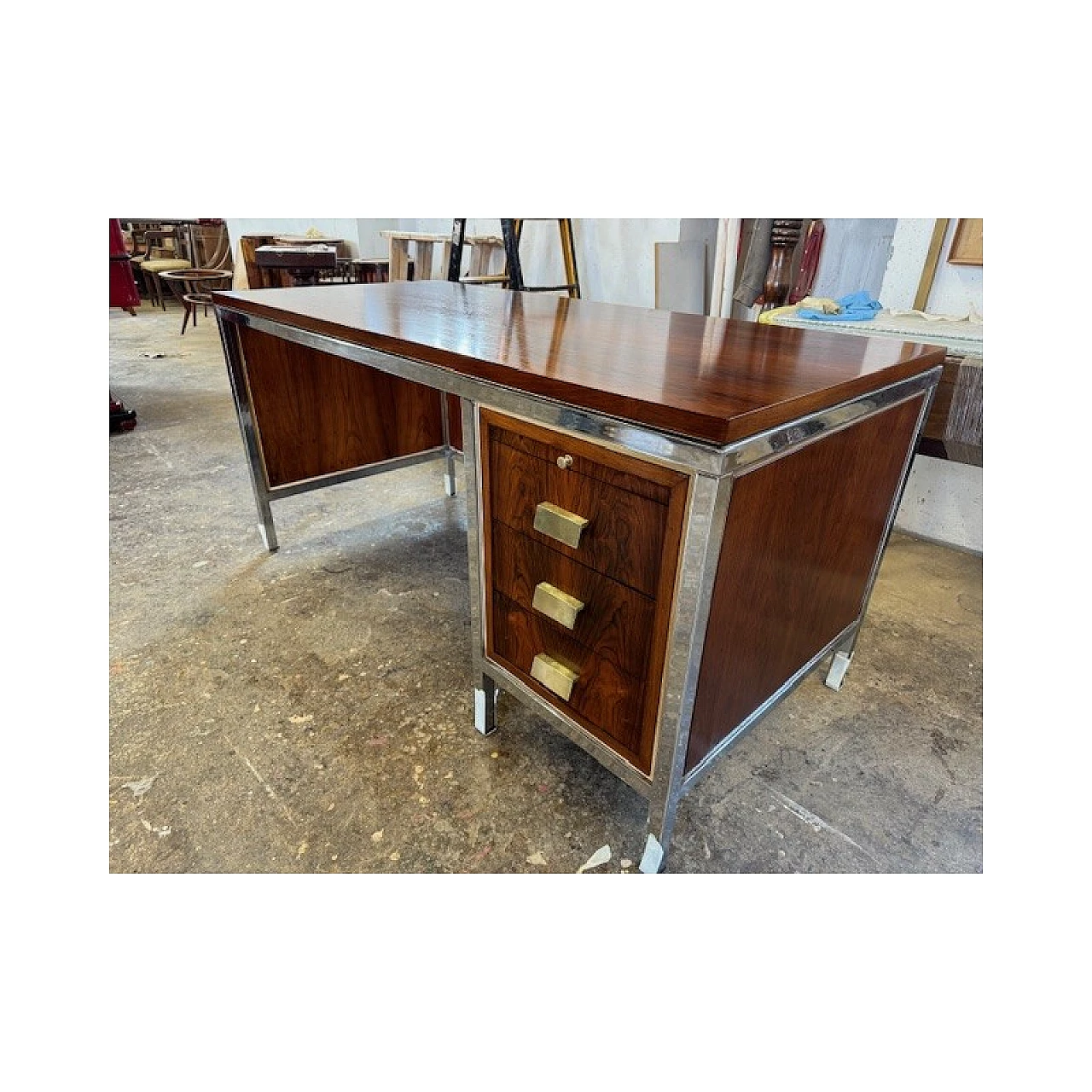 Scrivania in palissandro e acciaio cromato, anni '60 1