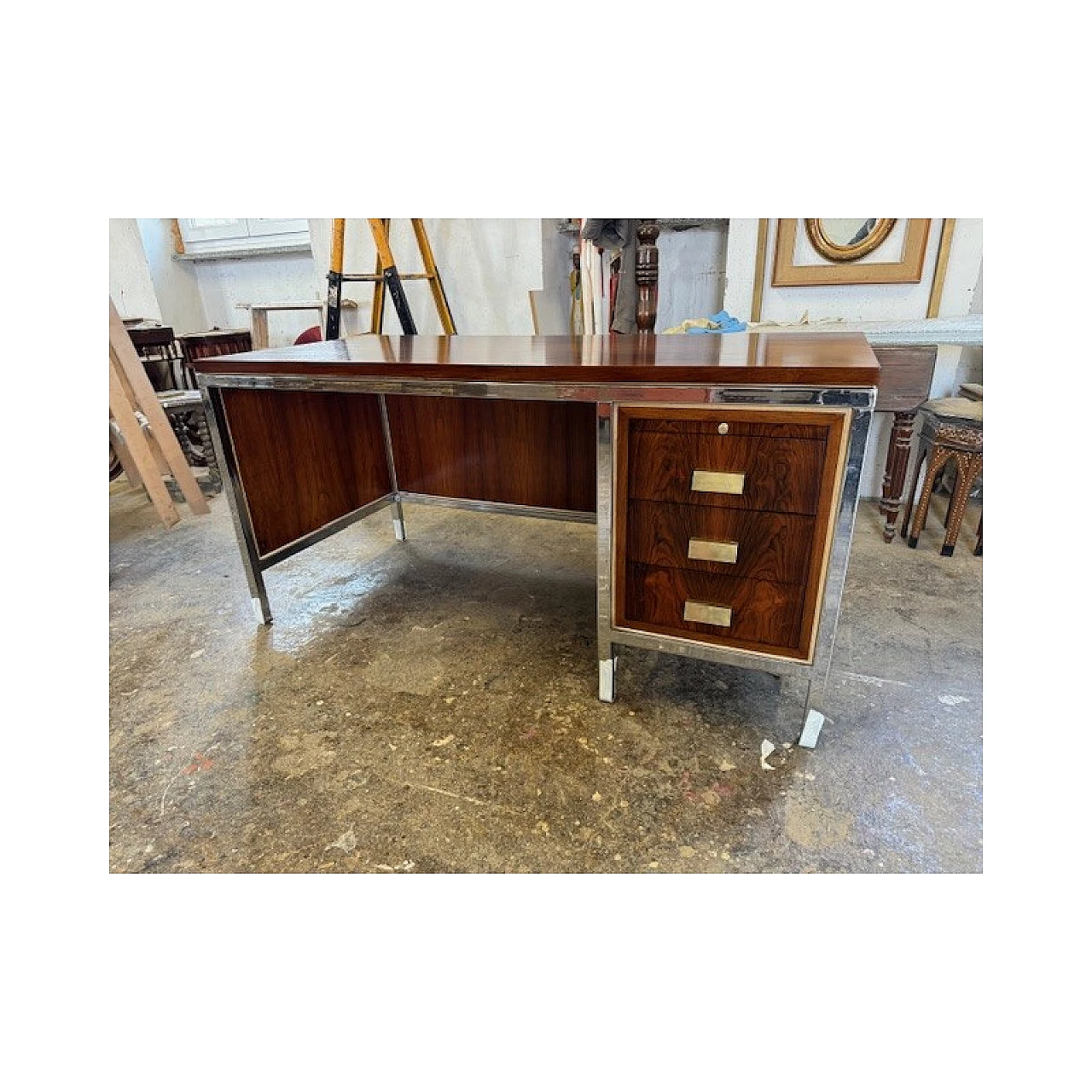 Rosewood and chromed steel desk, 1960s 2