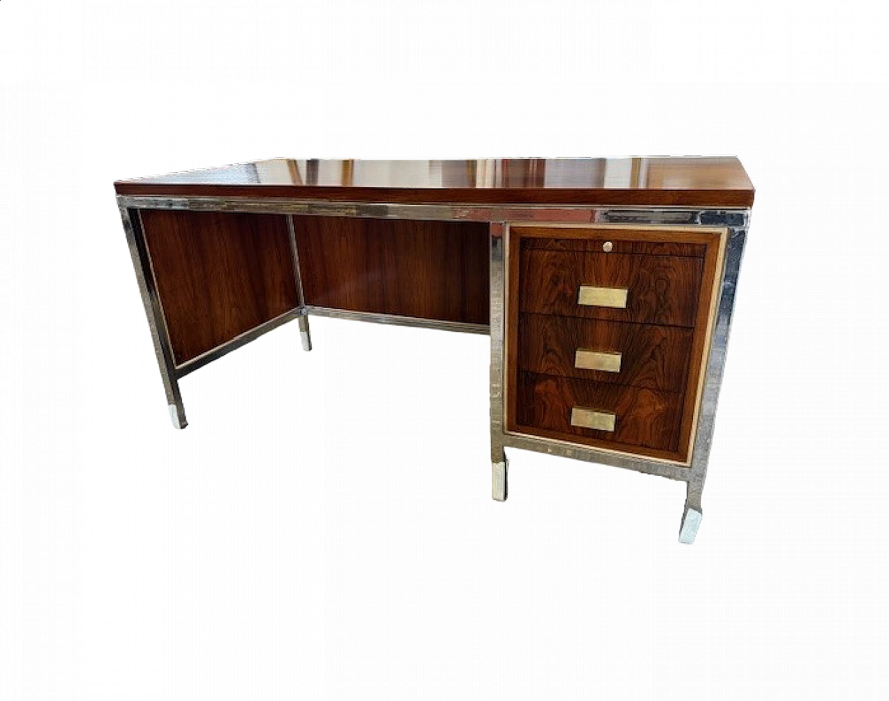 Scrivania in palissandro e acciaio cromato, anni '60 4