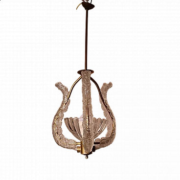 Lampadario in ottone e vetro di Murano di Ercole Barovier, anni '40
