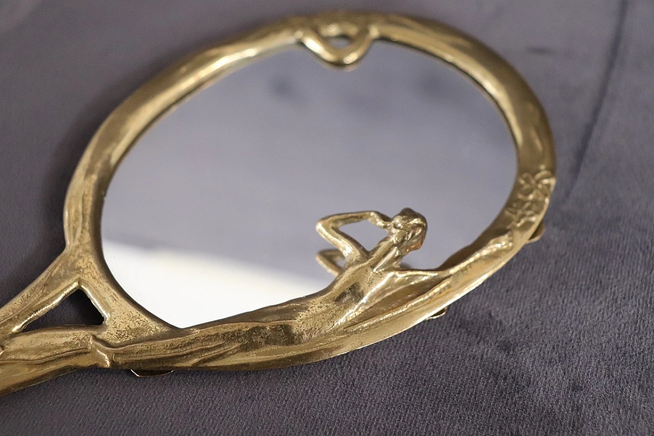 Hand mirror with chiselled golden brass frame, 1980s 7