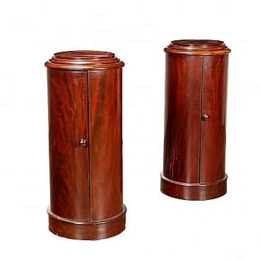Pair of mahogany column bedside tables, 19th century