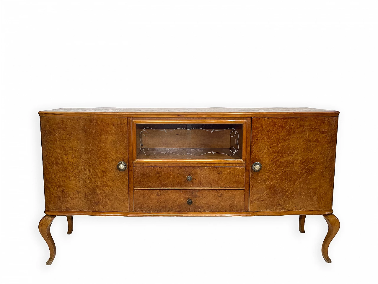 Walnut sideboard with two drawers and hinged side doors, 1950s 1
